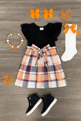 Orange Plaid Ruffle Dress