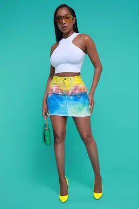 Pay Attention Tie Dye Denim Miniskirt - Rainbow