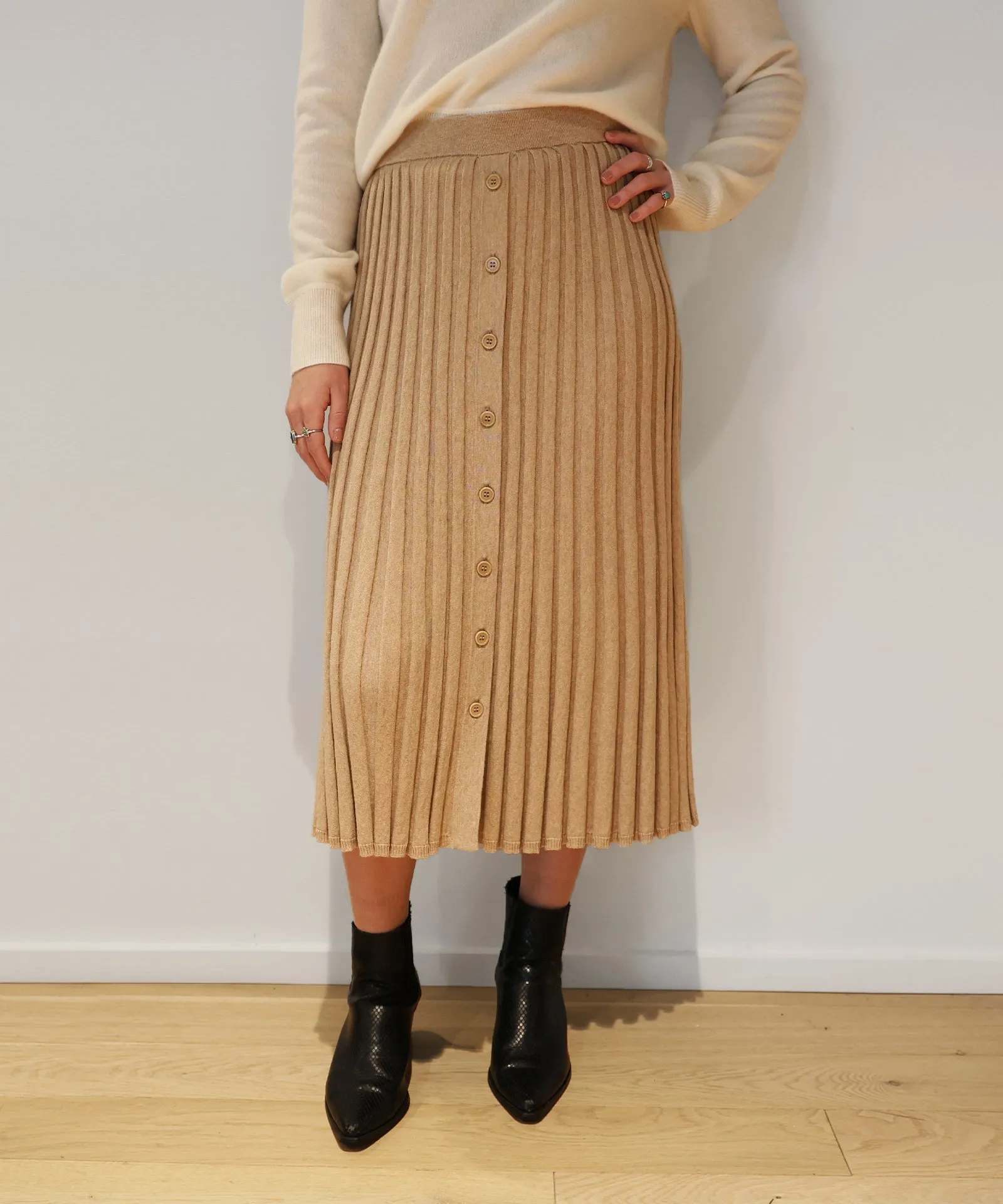 Pleated Button Up Midi Skirt