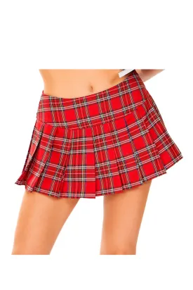 Pleated Red Plaid Skirt