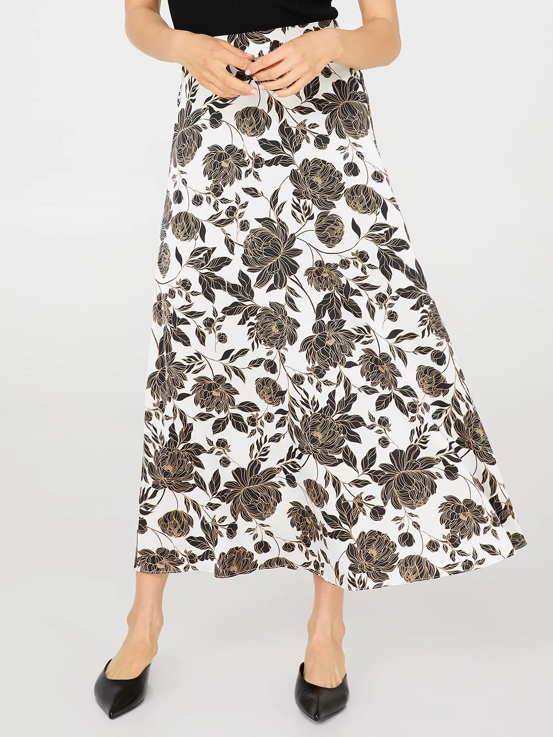 Printed Satin A-Line Skirt