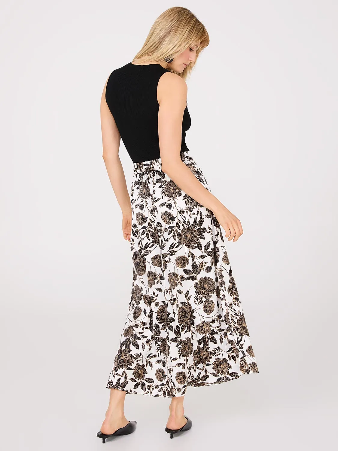 Printed Satin A-Line Skirt