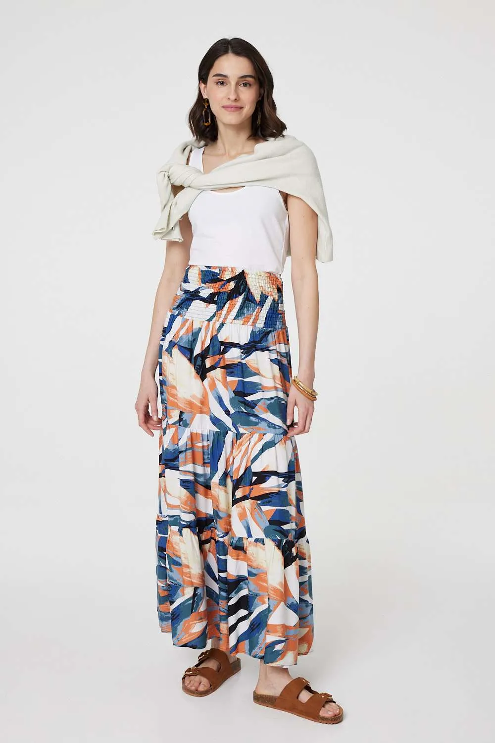 Printed Tiered High Waist Maxi Skirt