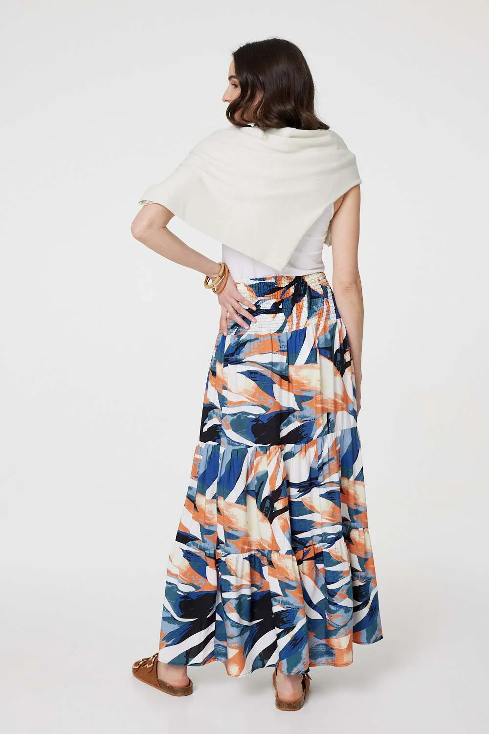 Printed Tiered High Waist Maxi Skirt