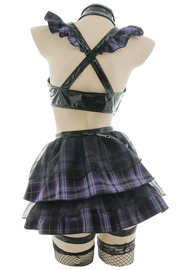 Purple Plaid Latex Vixen Set