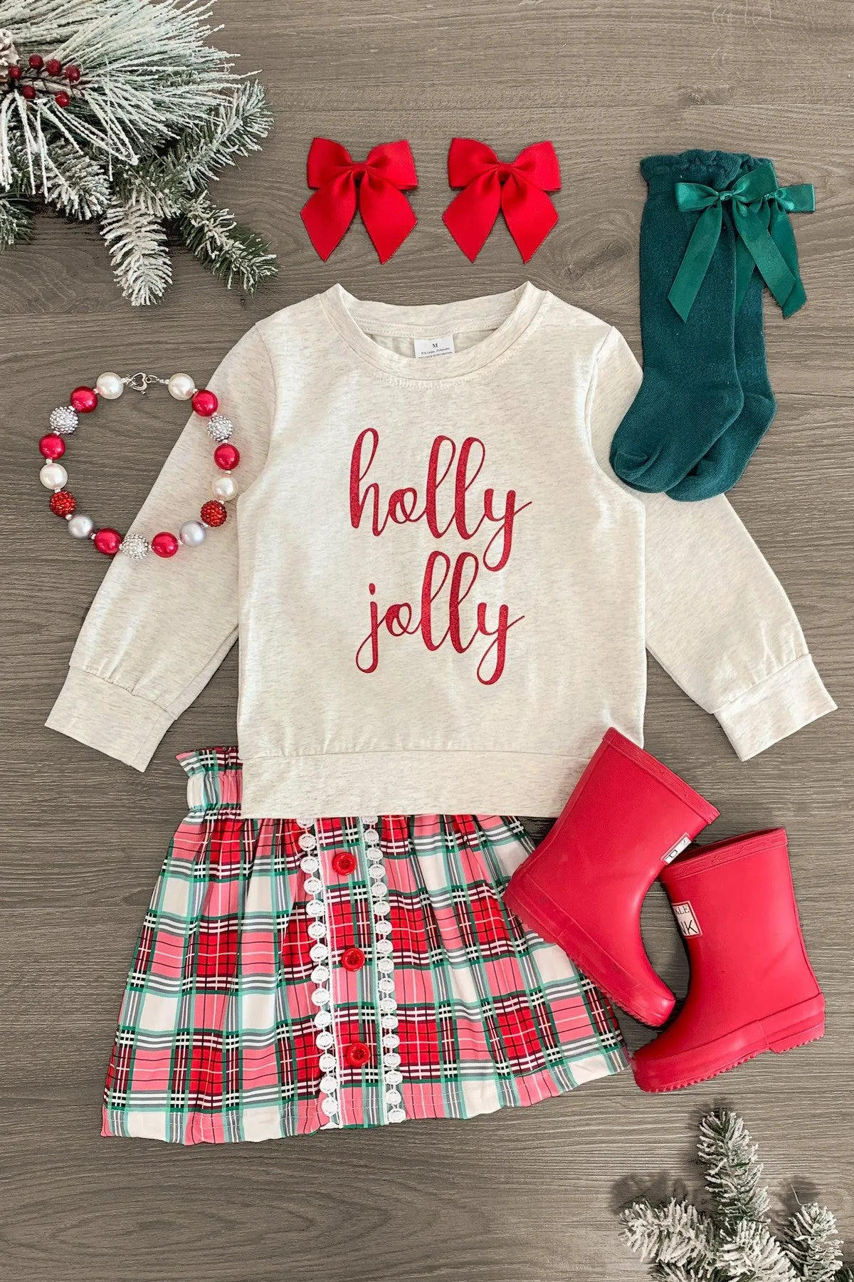 "Holly Jolly" Green Sweater Skirt Set