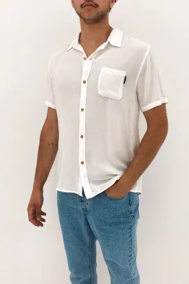 Razor Blade Short Sleeve Rayon Shirt White