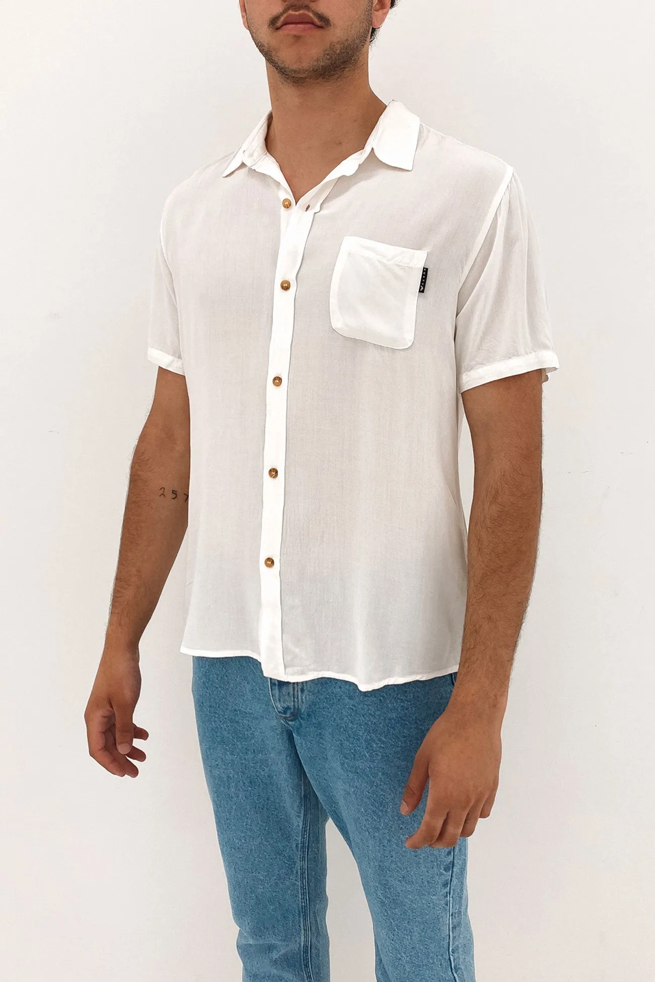 Razor Blade Short Sleeve Rayon Shirt White