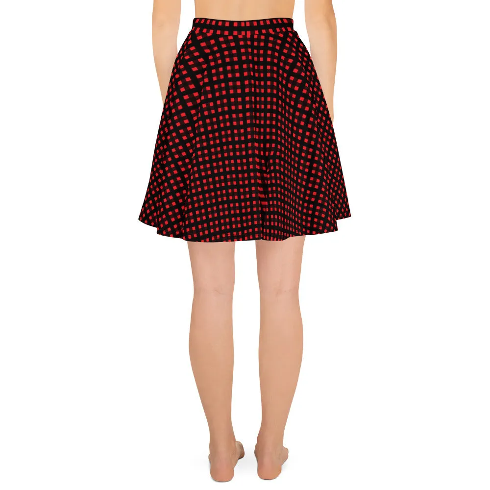 Red Buffalo Plaid Skater Skirt, Plaid Print Preppy Women's Tennis Skirts-Made in USA/EU