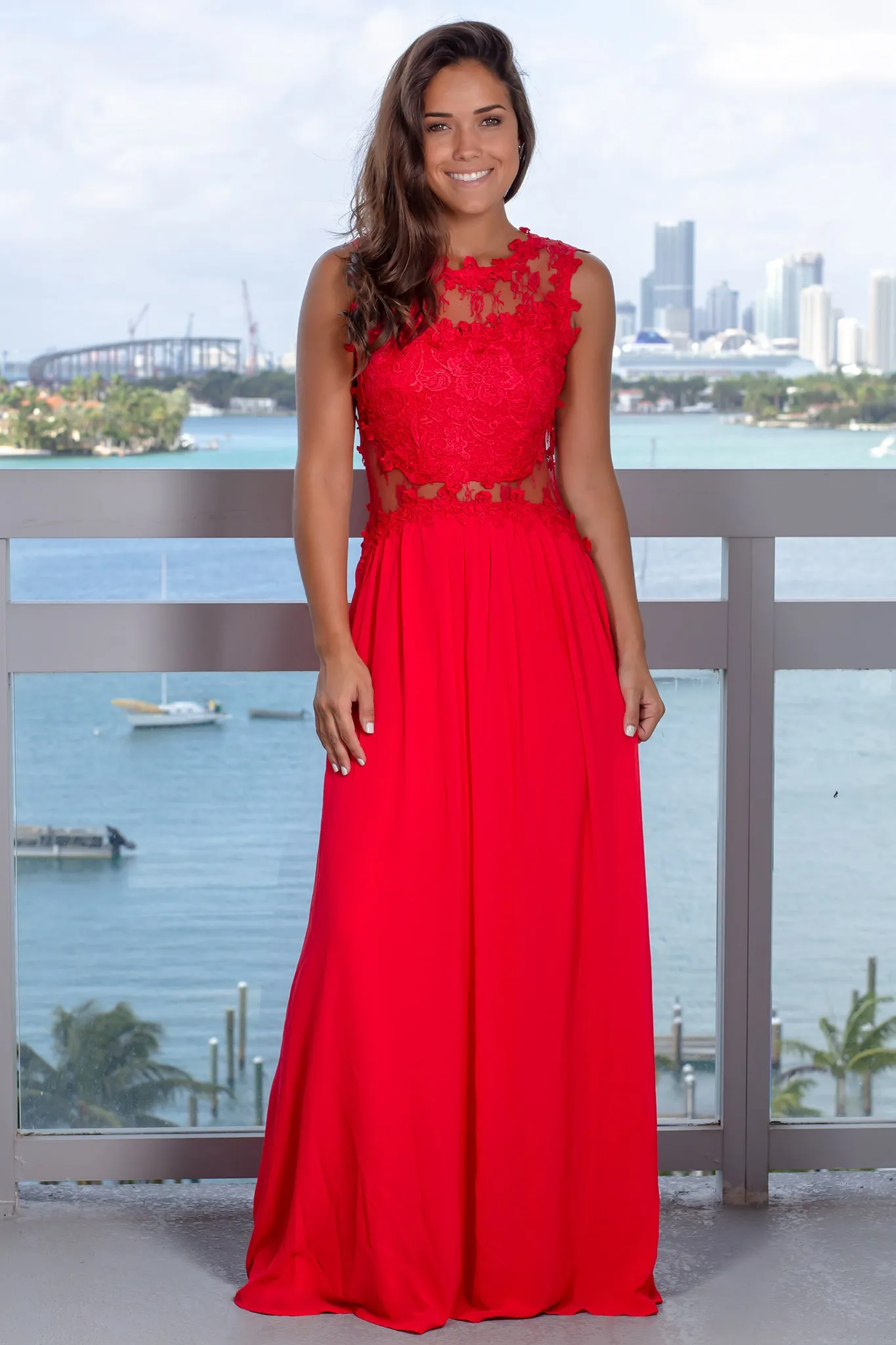 Red Lace Top Maxi Dress