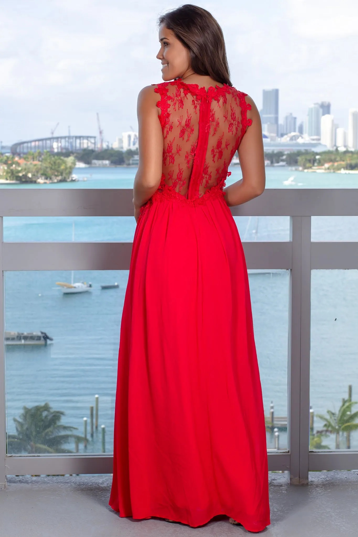 Red Lace Top Maxi Dress