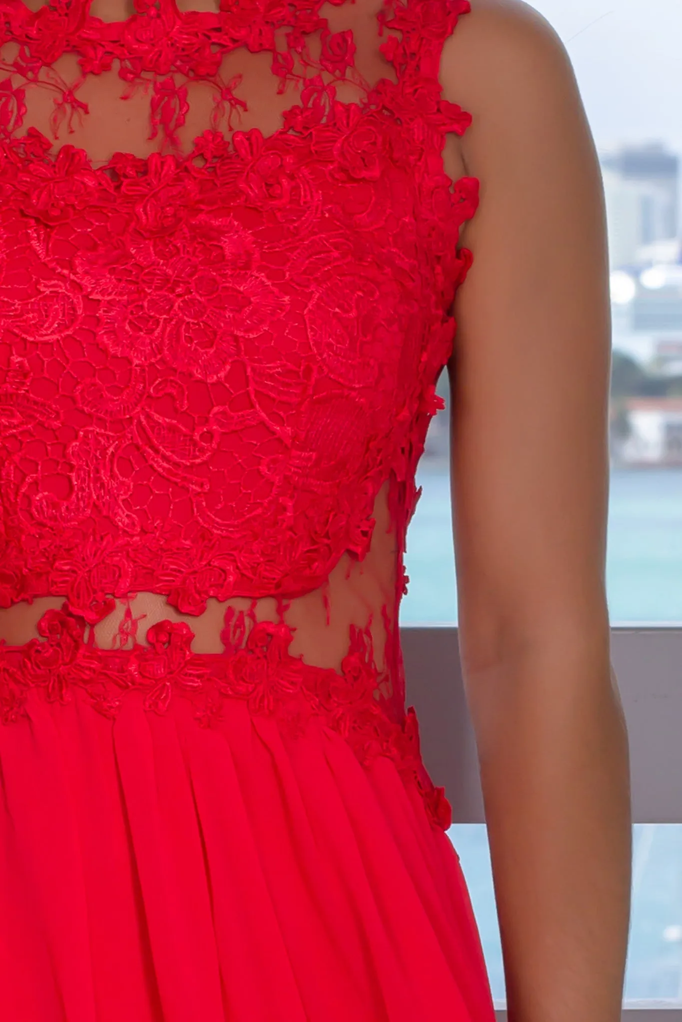 Red Lace Top Maxi Dress