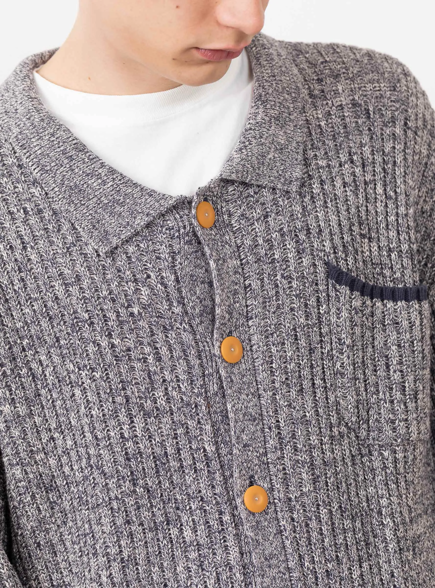 Rib Knit Button Up Sweater Blue