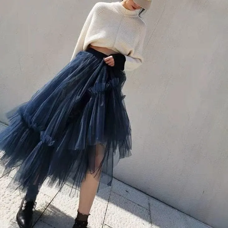 Ruffled Tulle Maxi Skirt