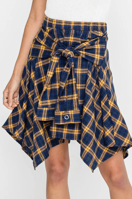 Sleeve Tie Plaid Skirt