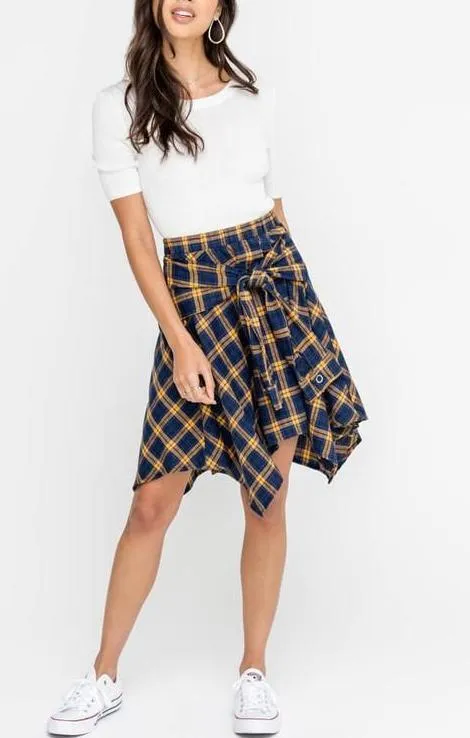 Sleeve Tie Plaid Skirt