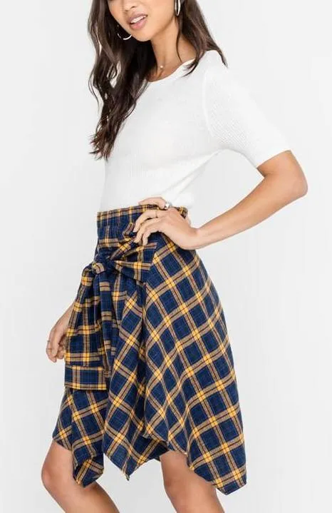 Sleeve Tie Plaid Skirt