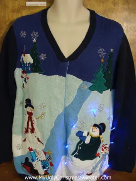 Snowman Magic 2sided Tacky Xmas Sweater with Lights