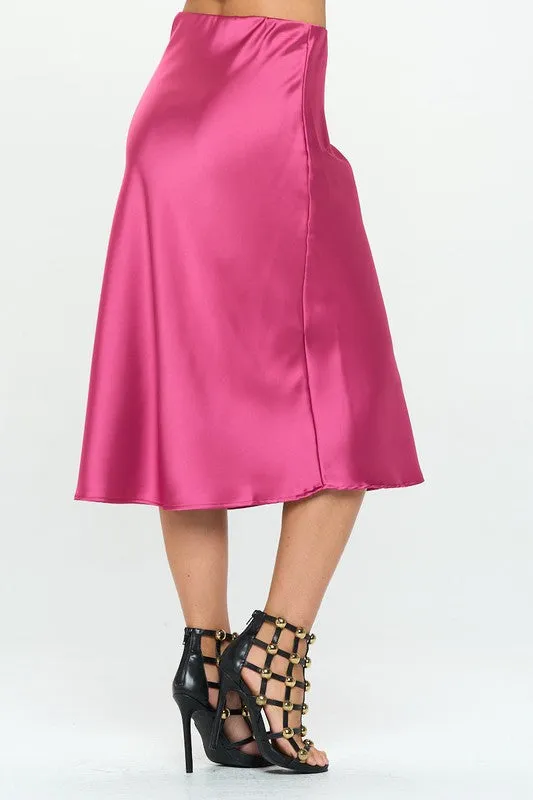 Solid Stretch Satin Midi Skirt