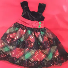 Velvet bodice with red & green plaid & Lace Dress