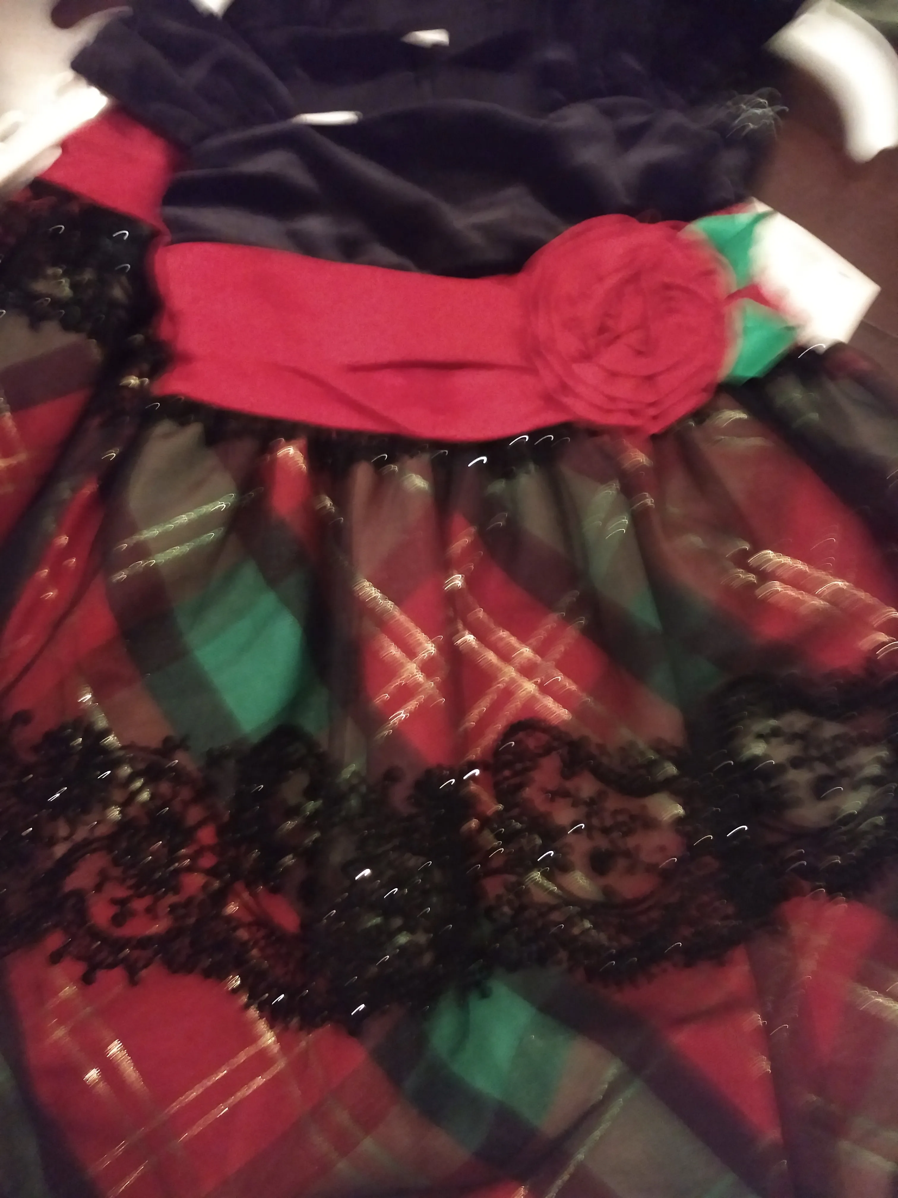 Velvet bodice with red & green plaid & Lace Dress