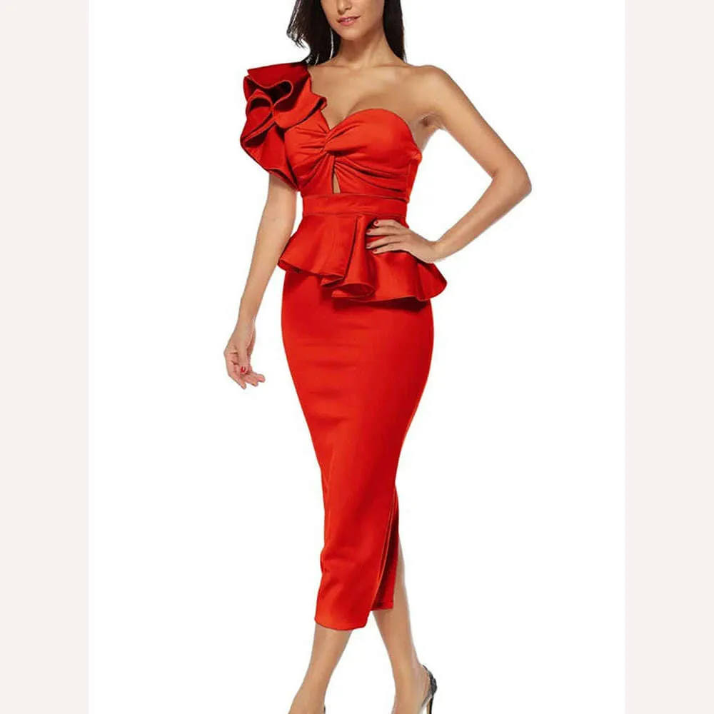 VGH Solid Elegant Two Piece Set For Women Strapless Petal Sleeve Top High Waist Spliced Ruffles Bodycon Skirt Slim Sets Female