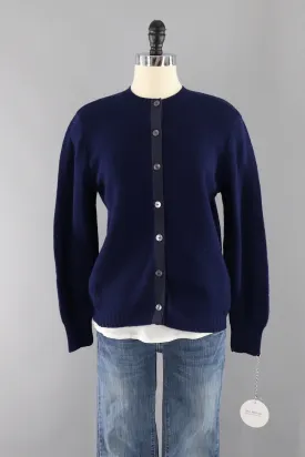 Vintage Navy Blue Wool Cardigan Sweater