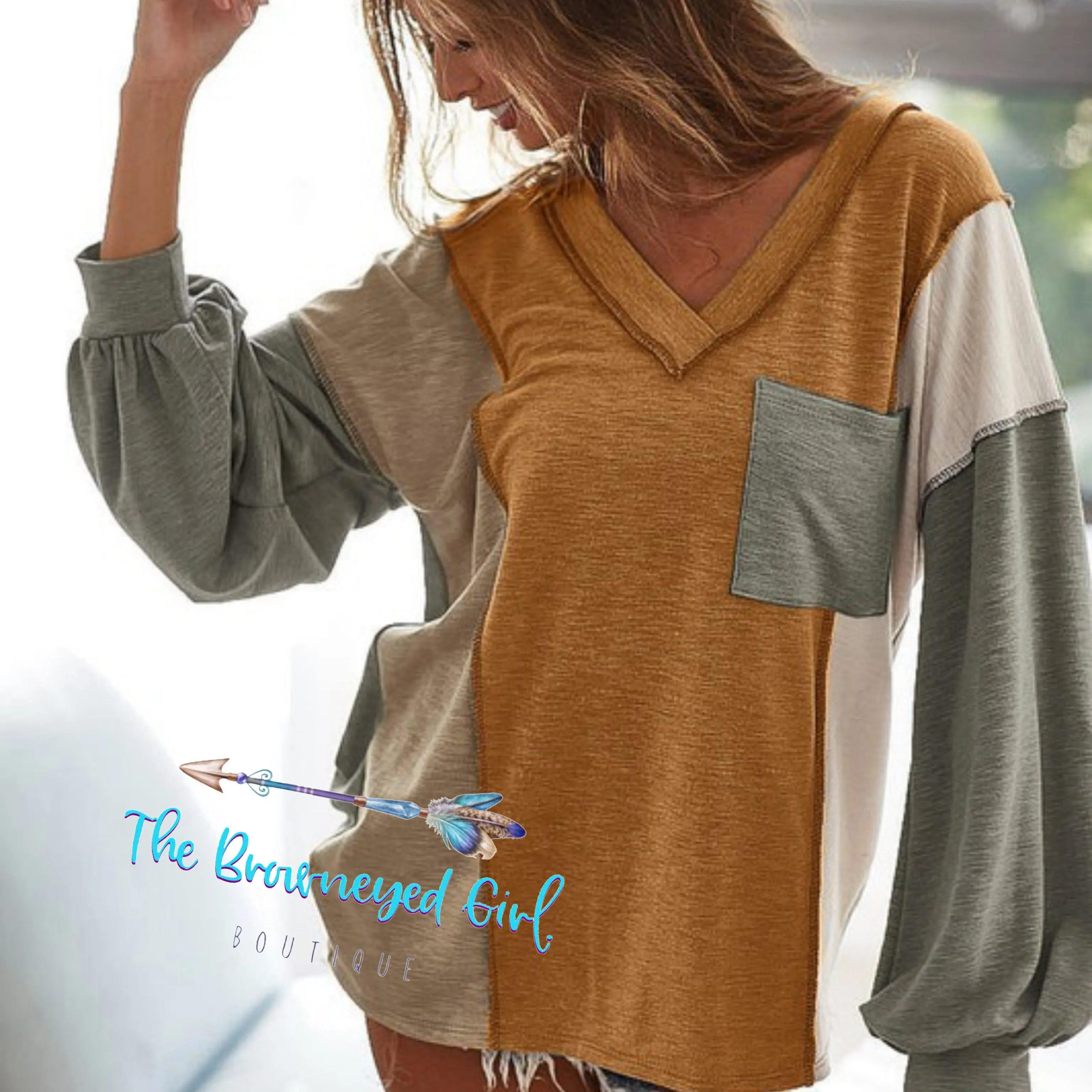 Welcome Autum V-neck Color Block Long Sleeve