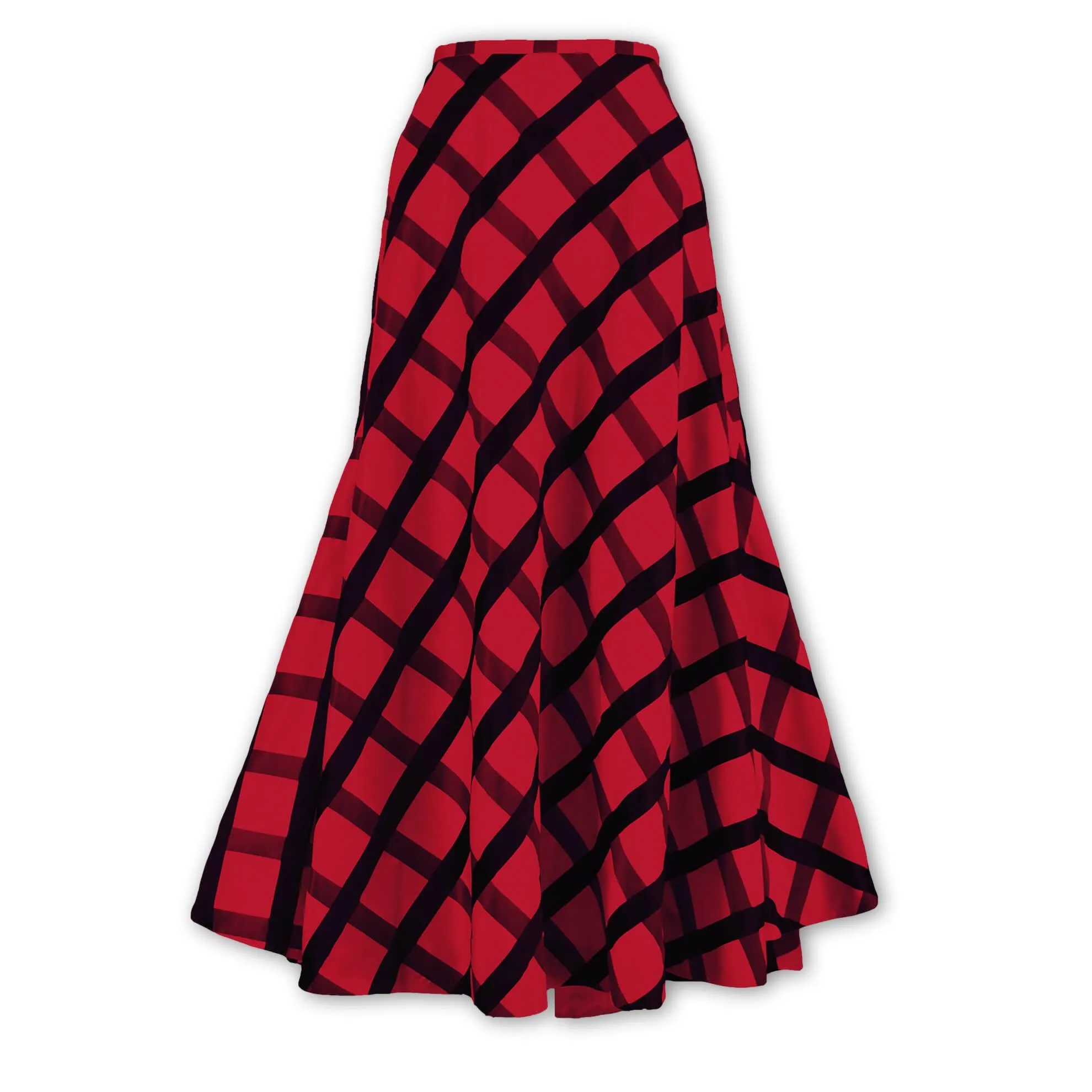 Windowpane Plaid Silk Taffeta Skirt