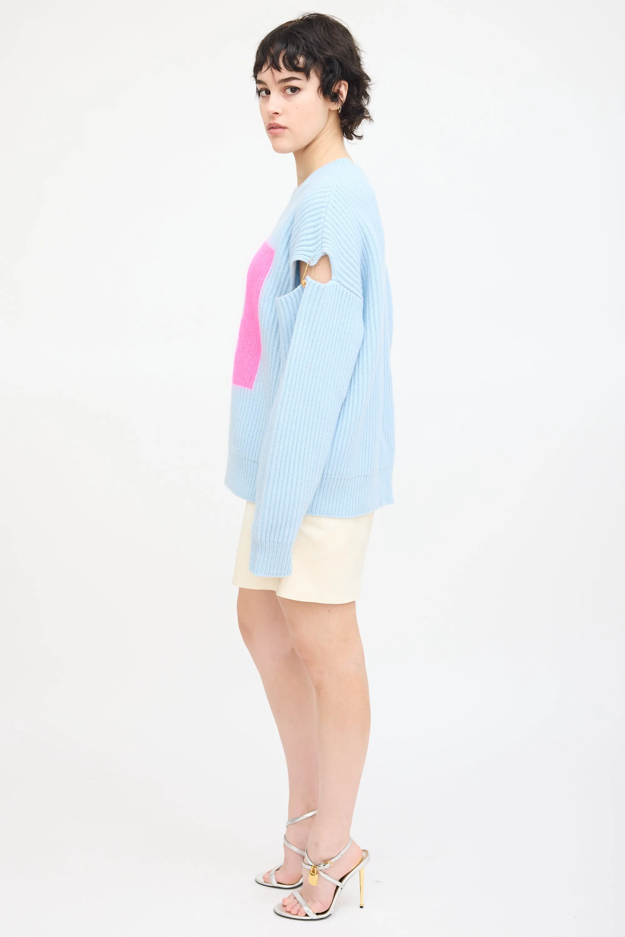 X Versace Light Blue Cashmere Logo Sweater