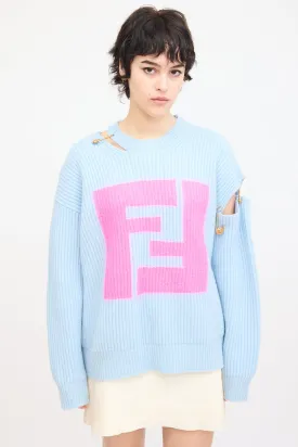 X Versace Light Blue Cashmere Logo Sweater