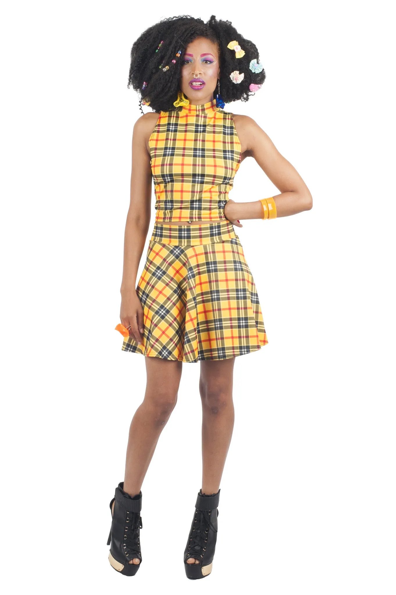 Yellow Plaid Skater Skirt